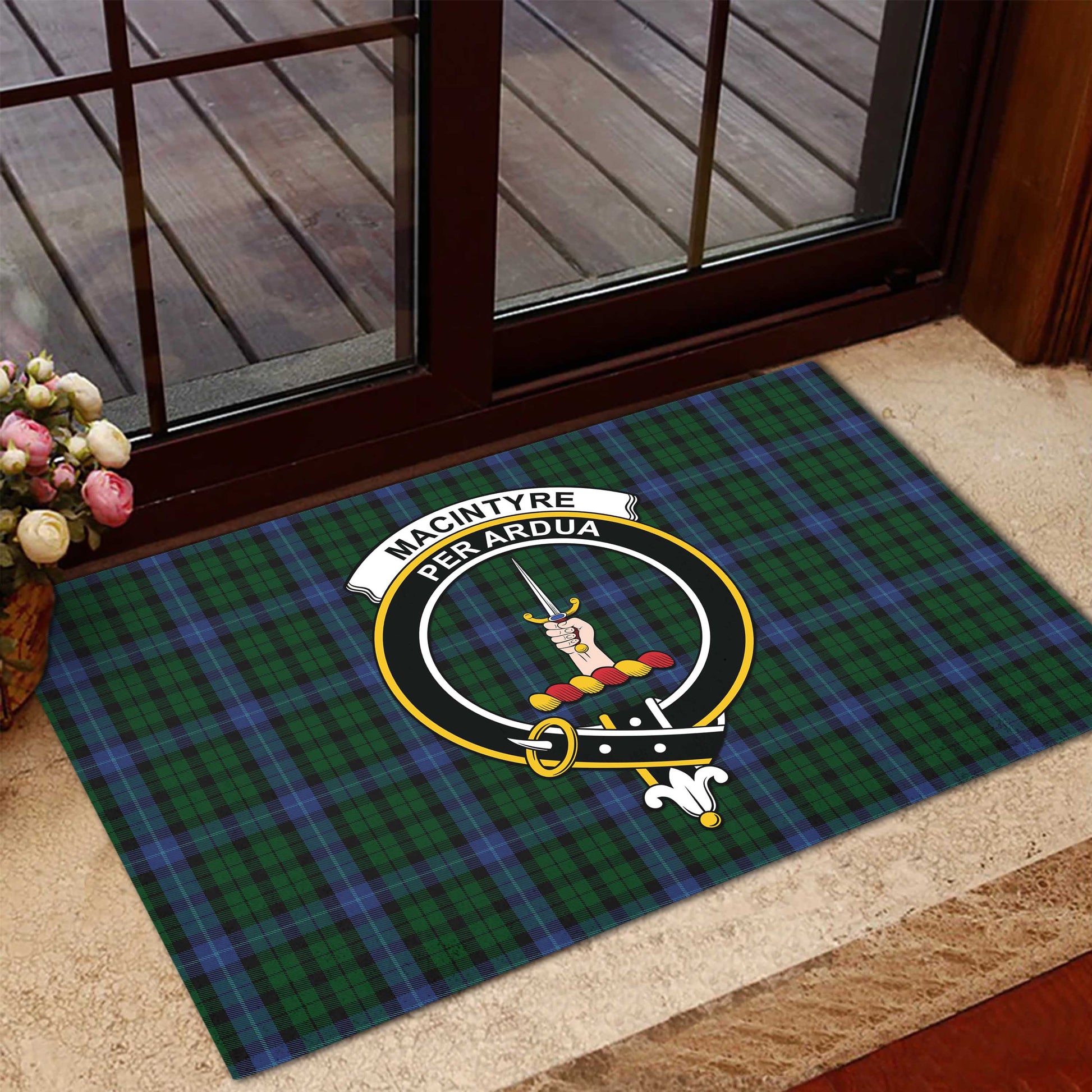 MacIntyre Tartan Door Mat with Family Crest - Tartanvibesclothing