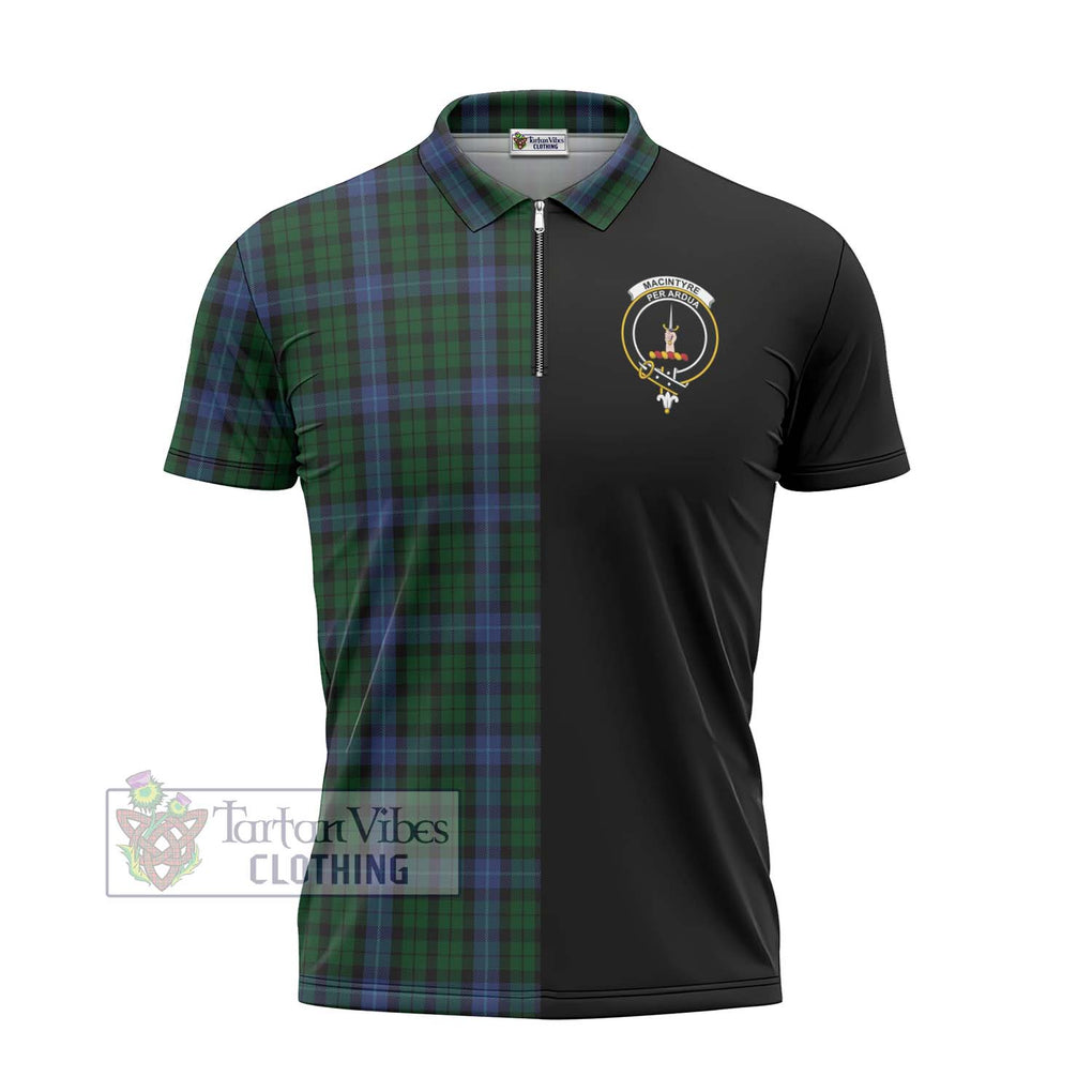 MacIntyre (McIntyre) Tartan Zipper Polo Shirt with Family Crest and Half Of Me Style - Tartanvibesclothing Shop