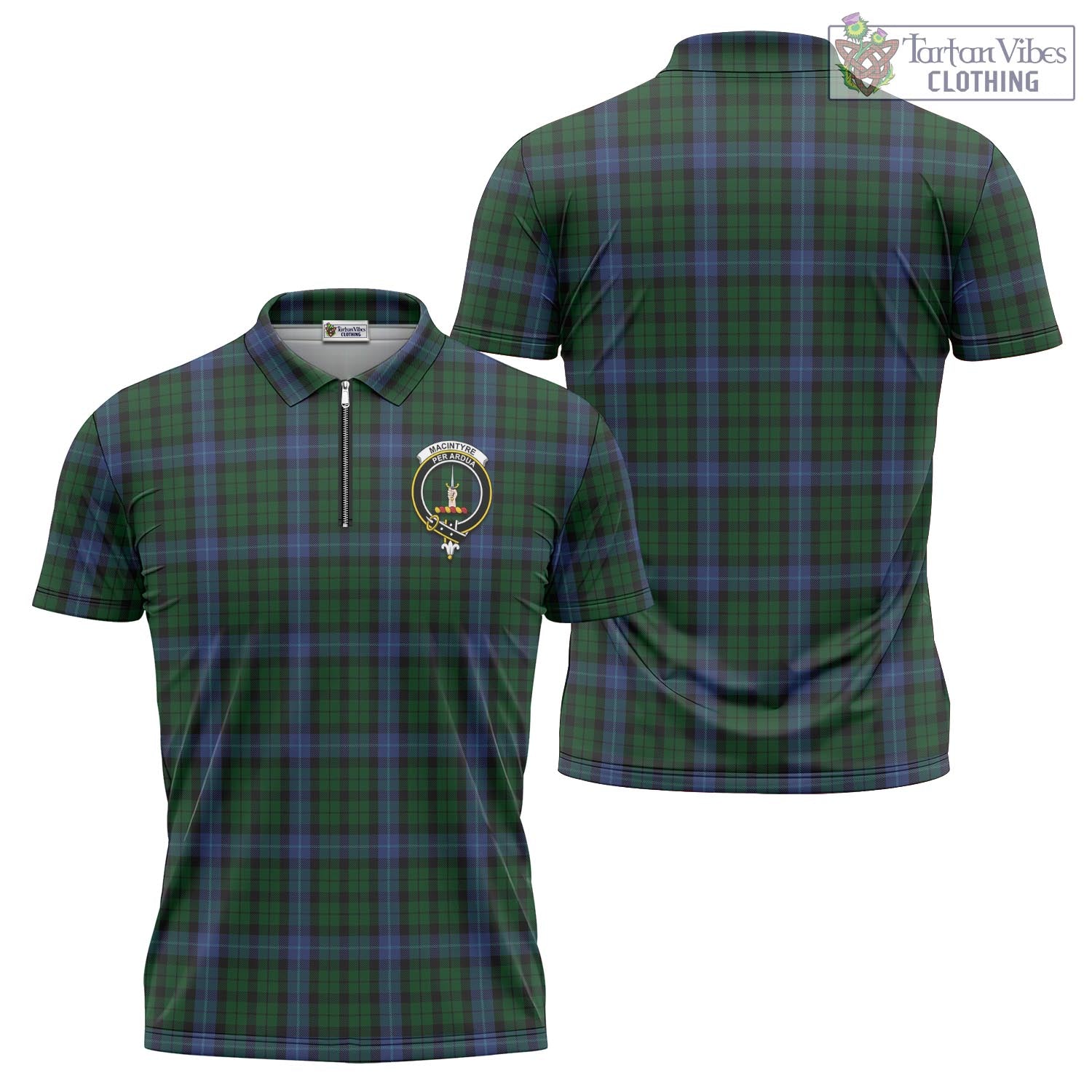 Tartan Vibes Clothing MacIntyre Tartan Zipper Polo Shirt with Family Crest