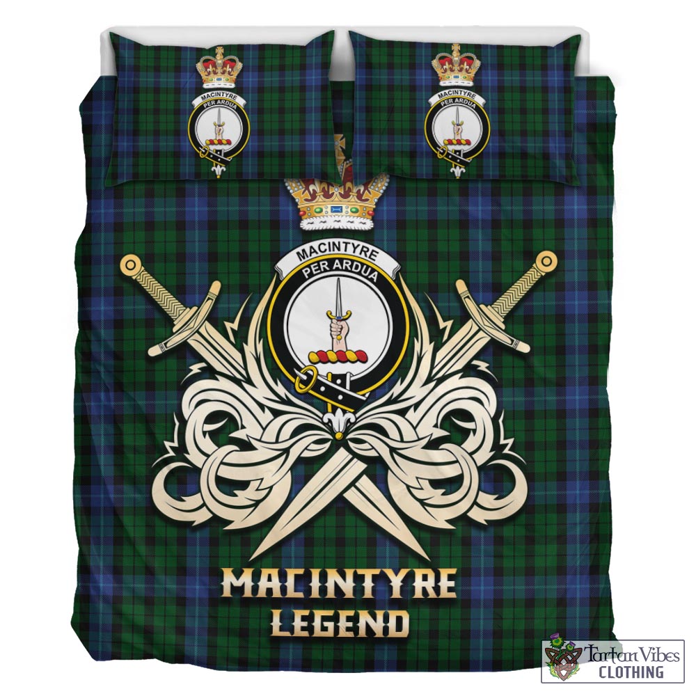 Tartan Vibes Clothing MacIntyre Tartan Bedding Set with Clan Crest and the Golden Sword of Courageous Legacy