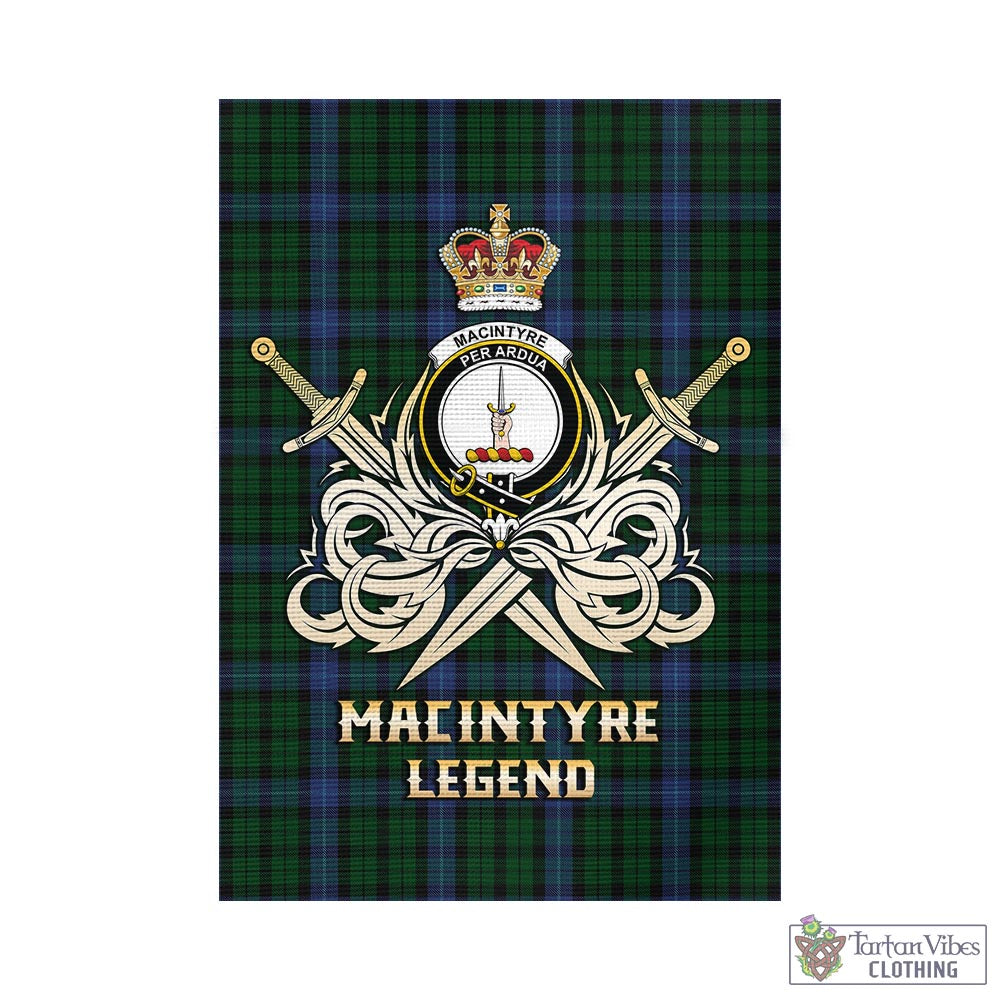 Tartan Vibes Clothing MacIntyre Tartan Flag with Clan Crest and the Golden Sword of Courageous Legacy