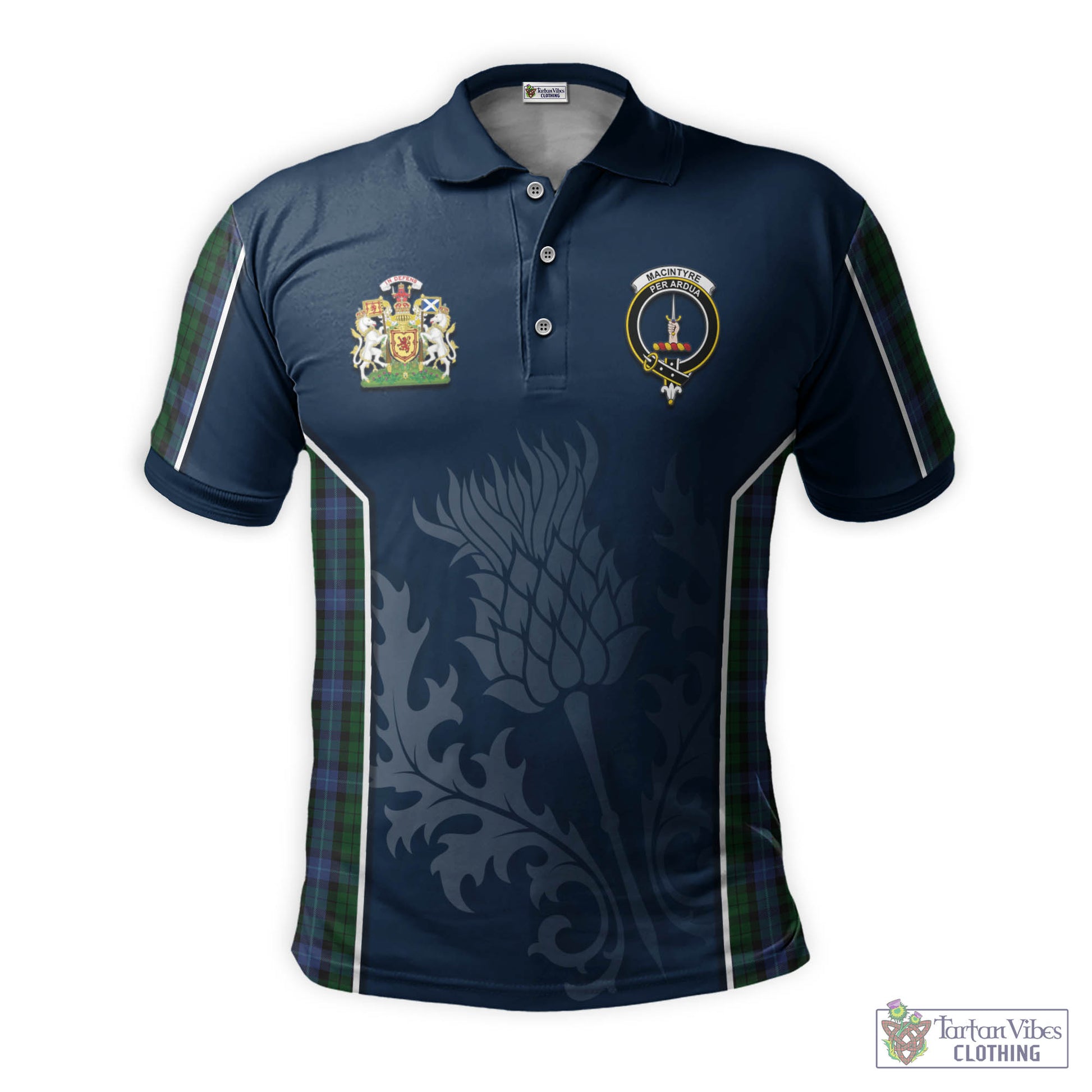 Tartan Vibes Clothing MacIntyre Tartan Men's Polo Shirt with Family Crest and Scottish Thistle Vibes Sport Style