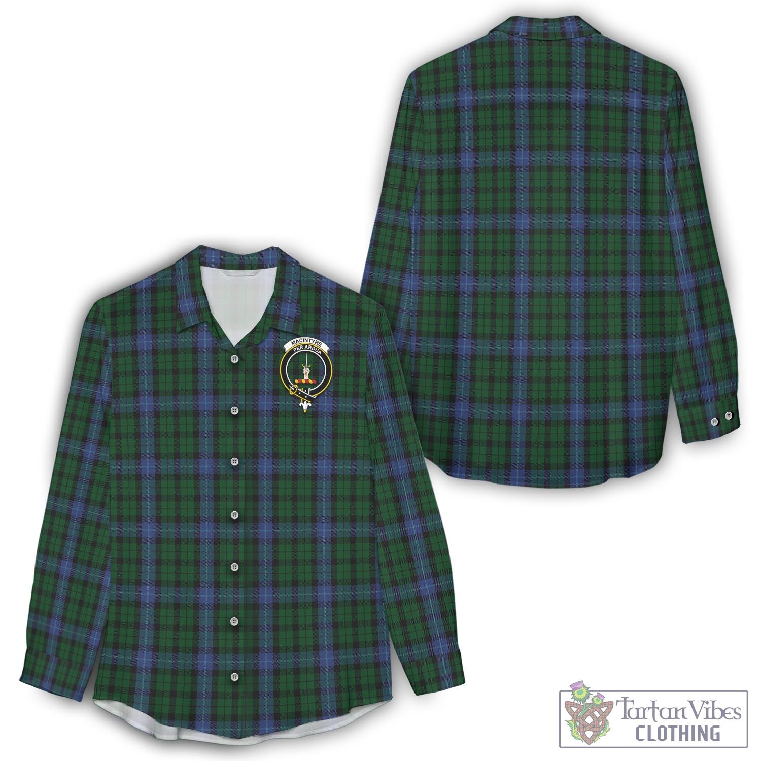 Tartan Vibes Clothing MacIntyre Tartan Womens Casual Shirt with Family Crest