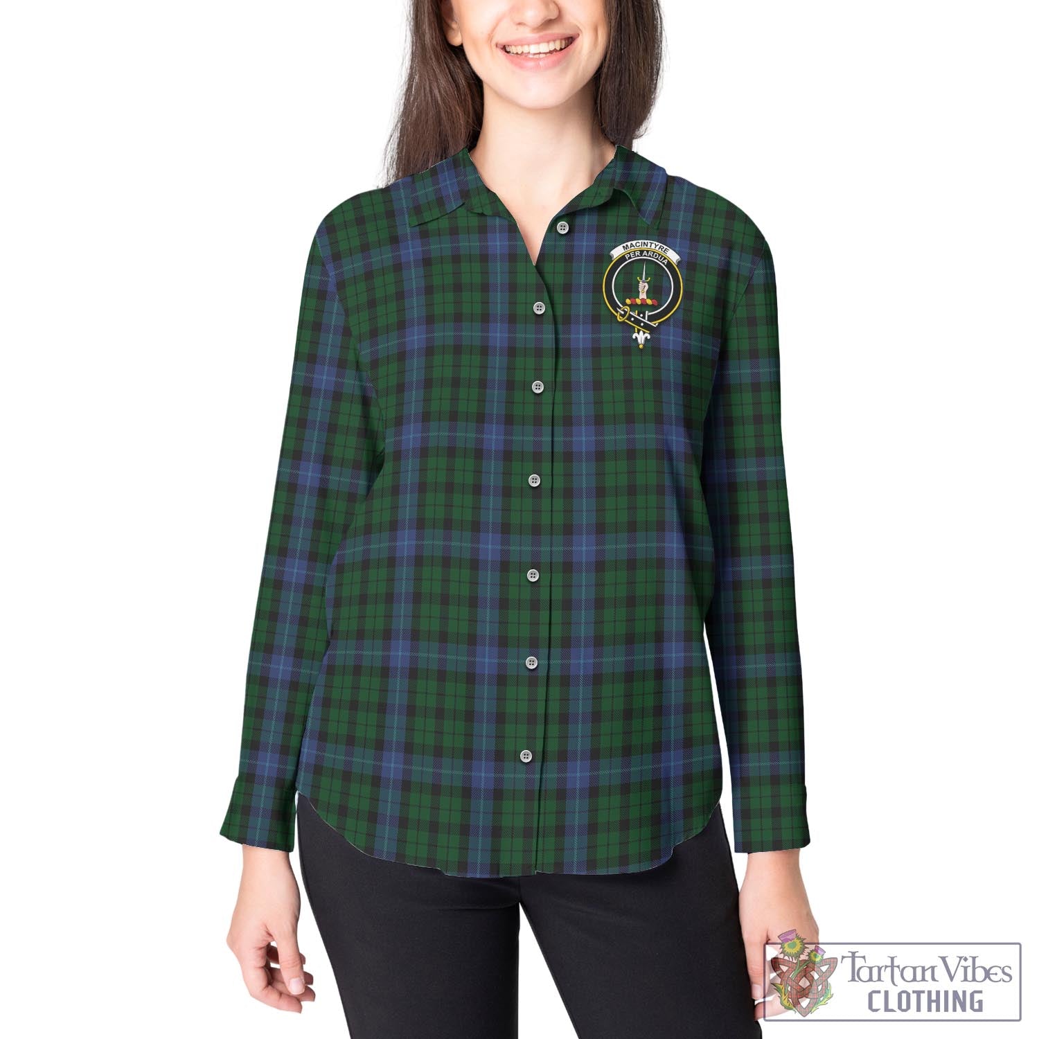 Tartan Vibes Clothing MacIntyre Tartan Womens Casual Shirt with Family Crest