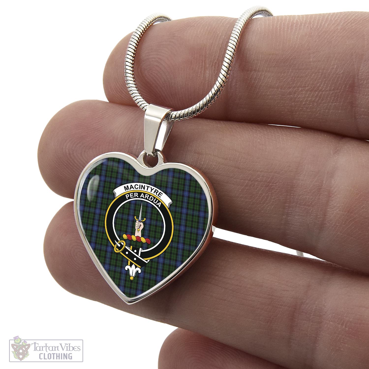 Tartan Vibes Clothing MacIntyre Tartan Heart Necklace with Family Crest