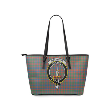 MacIntyre Ancient Tartan Leather Tote Bag with Family Crest