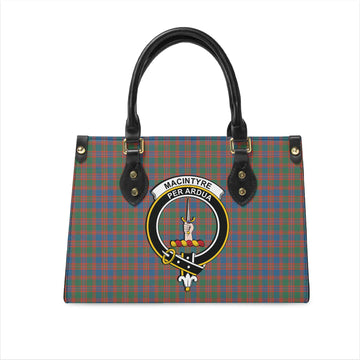 MacIntyre Ancient Tartan Leather Bag with Family Crest