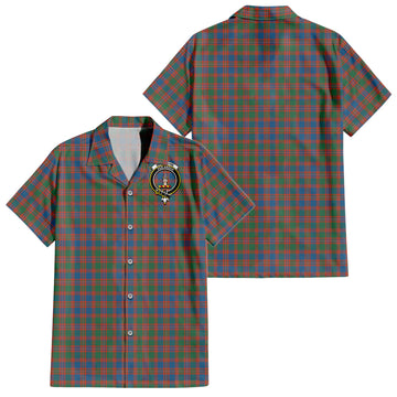 MacIntyre Ancient Tartan Short Sleeve Button Down Shirt with Family Crest