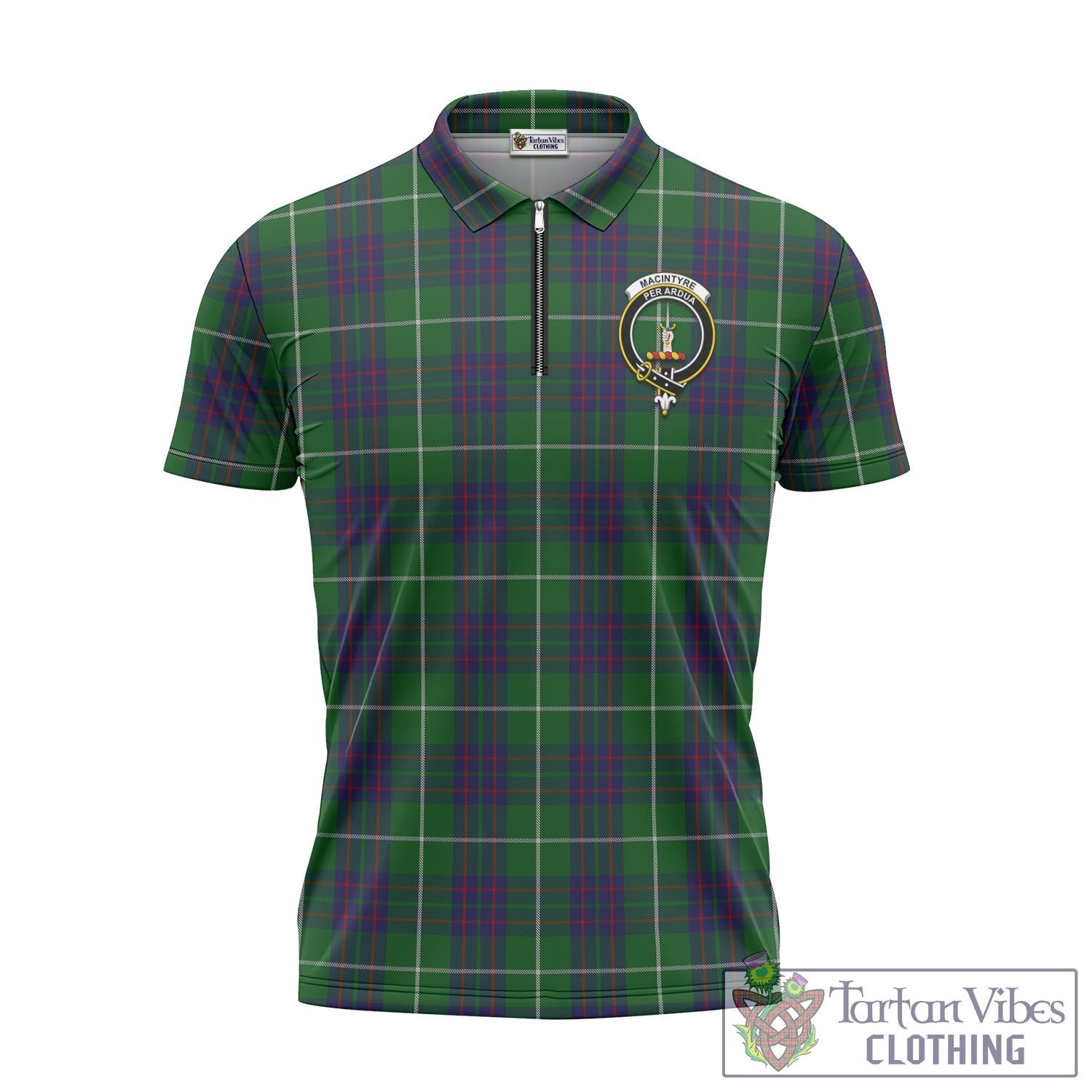 Tartan Vibes Clothing MacIntyre Hunting Tartan Zipper Polo Shirt with Family Crest