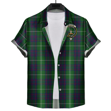 MacIntyre Hunting Tartan Short Sleeve Button Down Shirt with Family Crest