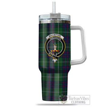 MacIntyre Hunting Tartan and Family Crest Tumbler with Handle