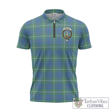 MacIntyre Hunting Ancient Tartan Zipper Polo Shirt with Family Crest