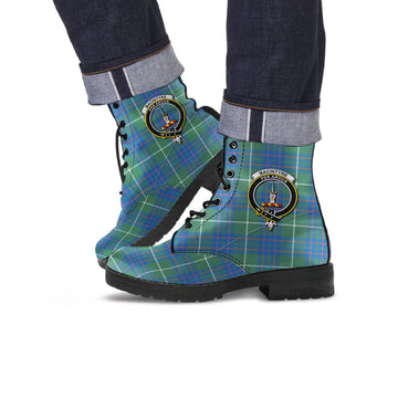 MacIntyre Hunting Ancient Tartan Leather Boots with Family Crest