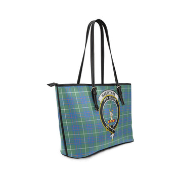 MacIntyre Hunting Ancient Tartan Leather Tote Bag with Family Crest