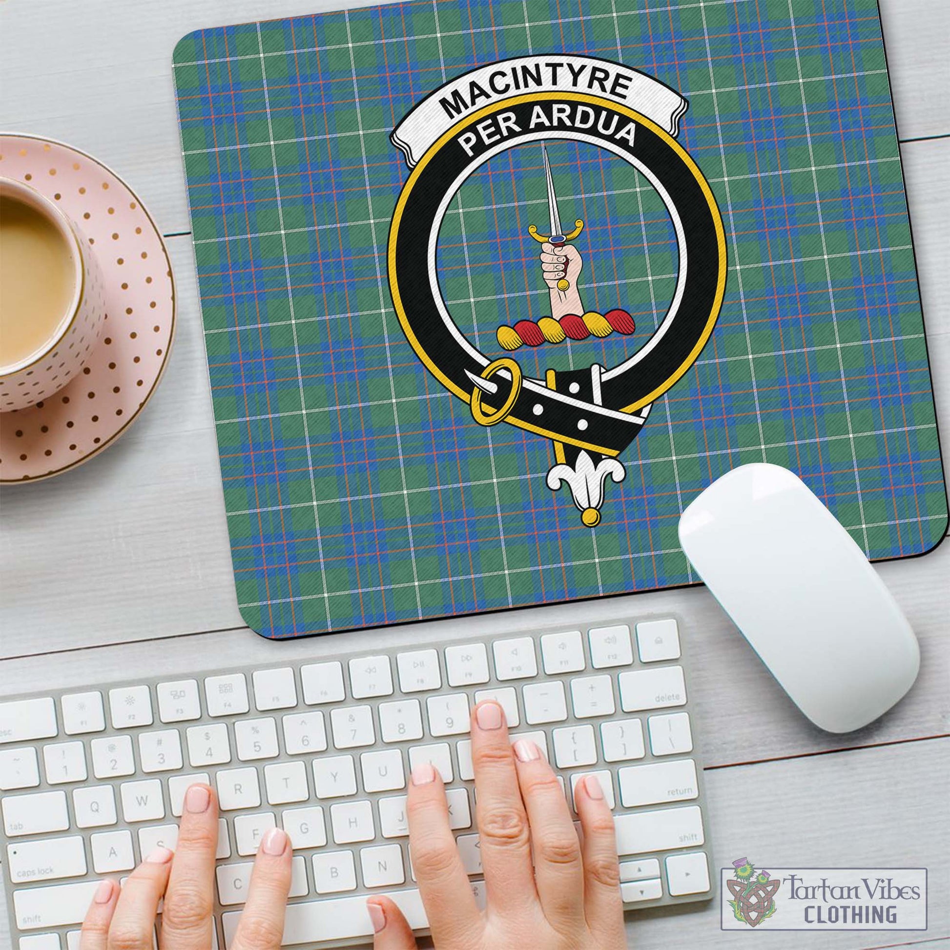 Tartan Vibes Clothing MacIntyre Hunting Ancient Tartan Mouse Pad with Family Crest