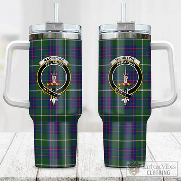 MacIntyre Hunting Modern Tartan and Family Crest Tumbler with Handle