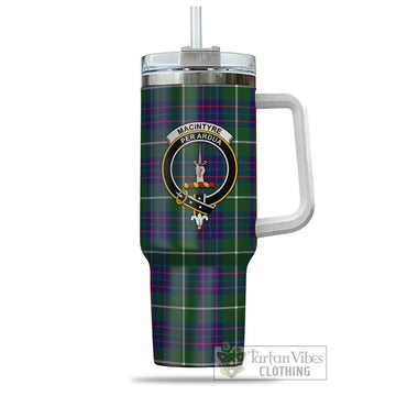 MacIntyre Hunting Modern Tartan and Family Crest Tumbler with Handle