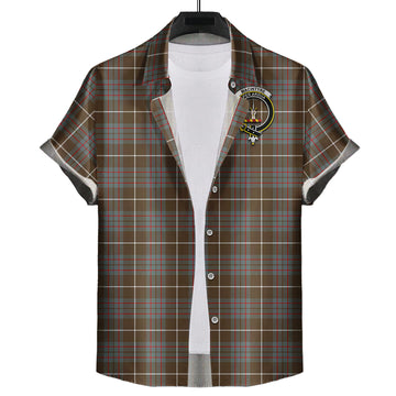 MacIntyre Hunting Weathered Tartan Short Sleeve Button Down Shirt with Family Crest
