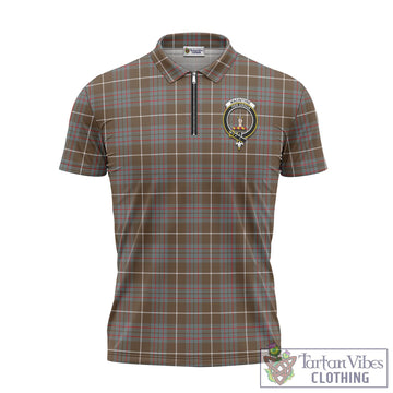 MacIntyre Hunting Weathered Tartan Zipper Polo Shirt with Family Crest