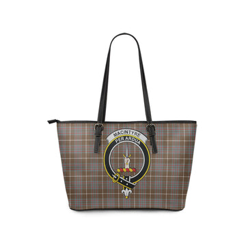 MacIntyre Hunting Weathered Tartan Leather Tote Bag with Family Crest