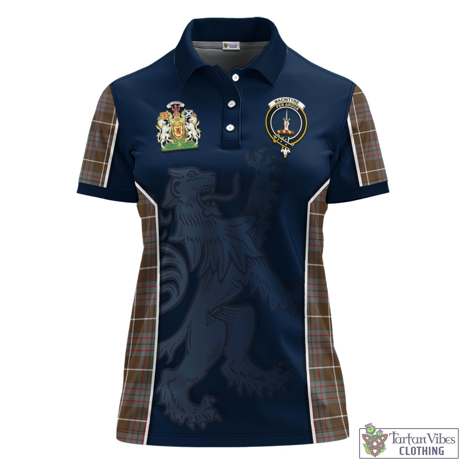 Tartan Vibes Clothing MacIntyre Hunting Weathered Tartan Women's Polo Shirt with Family Crest and Lion Rampant Vibes Sport Style