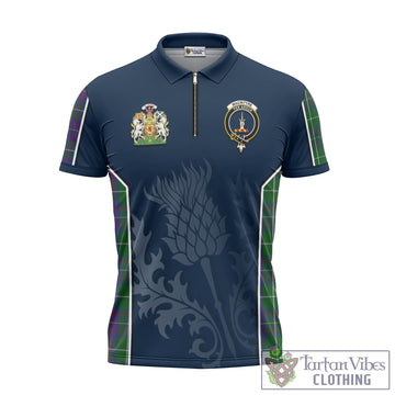 MacIntyre Inglis Tartan Zipper Polo Shirt with Family Crest and Scottish Thistle Vibes Sport Style
