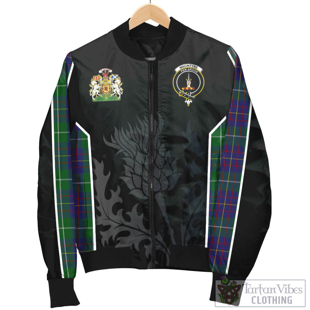 Tartan Vibes Clothing MacIntyre Inglis Tartan Bomber Jacket with Family Crest and Scottish Thistle Vibes Sport Style
