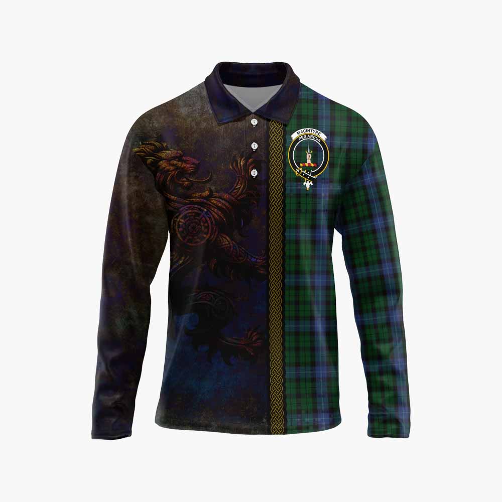 Tartan Vibes Clothing MacIntyre (McIntyre) Tartan Family Crest Long Sleeve Polo Shirt Alba Gu Brath Be Brave Lion Ancient Style