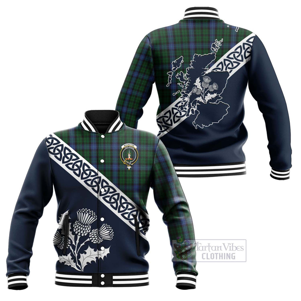 Tartan Vibes Clothing MacIntyre (McIntyre) Tartan Baseball Jacket Featuring Thistle and Scotland Map