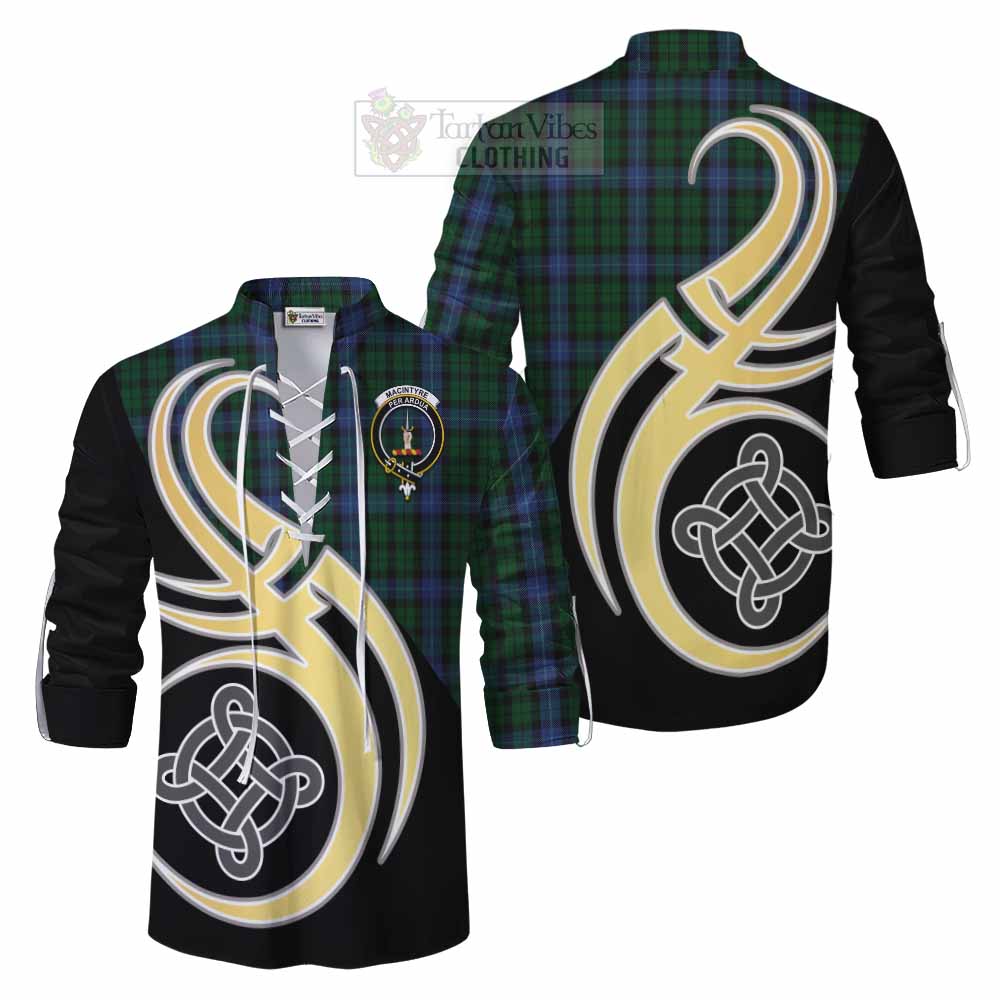 Tartan Vibes Clothing MacIntyre (McIntyre) Tartan Ghillie Kilt Shirt with Family Crest and Celtic Symbol Style
