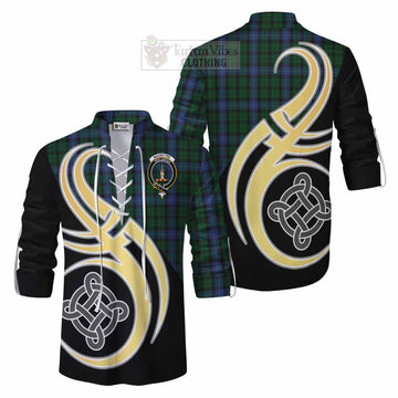 Tartan Vibes Clothing MacIntyre (McIntyre) Tartan Ghillie Kilt Shirt with Family Crest and Celtic Symbol Style