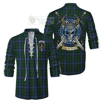Tartan Vibes Clothing MacIntyre (McIntyre) Tartan Ghillie Kilt Shirt with Family Crest Celtic Skull Style