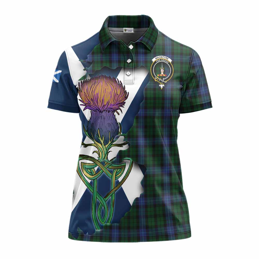 Tartan Vibes Clothing MacIntyre (McIntyre) Tartan Family Crest Women's Polo Shirt Scottish Thistle Celtic Inspired
