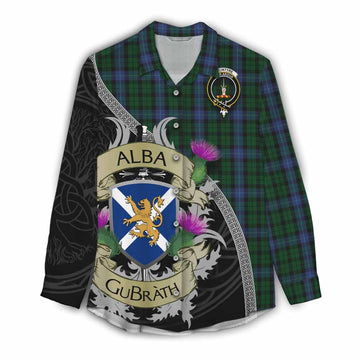 Tartan Vibes Clothing MacIntyre (McIntyre) Tartan Family Crest Women's Casual Shirt Lion Rampant Royal Thistle Shield Celtic Inspired