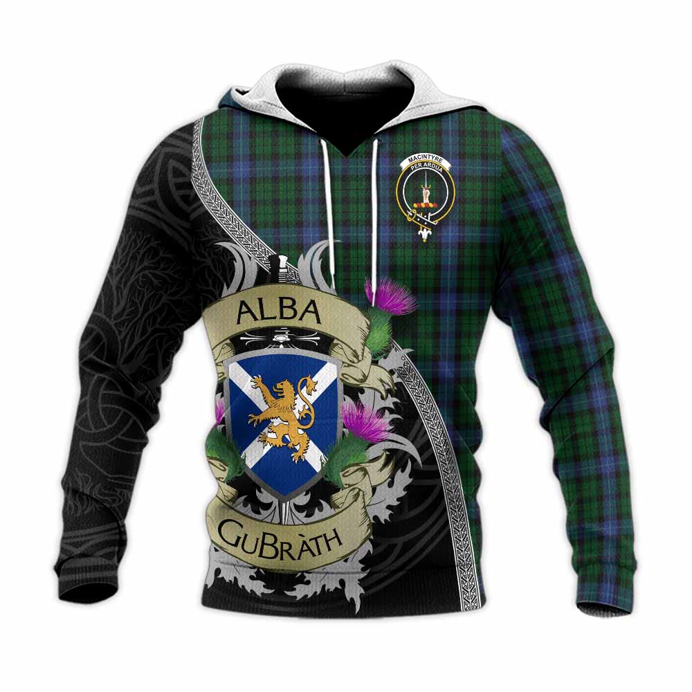 Tartan Vibes Clothing MacIntyre (McIntyre) Tartan Family Crest Knitted Hoodie Lion Rampant Royal Thistle Shield Celtic Inspired