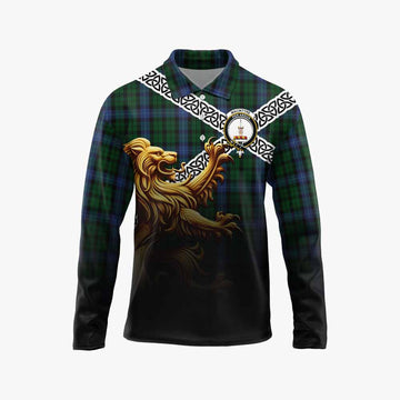 MacIntyre (McIntyre) Crest Tartan Long Sleeve Polo Shirt with Golden Lion Emblem Celtic Style