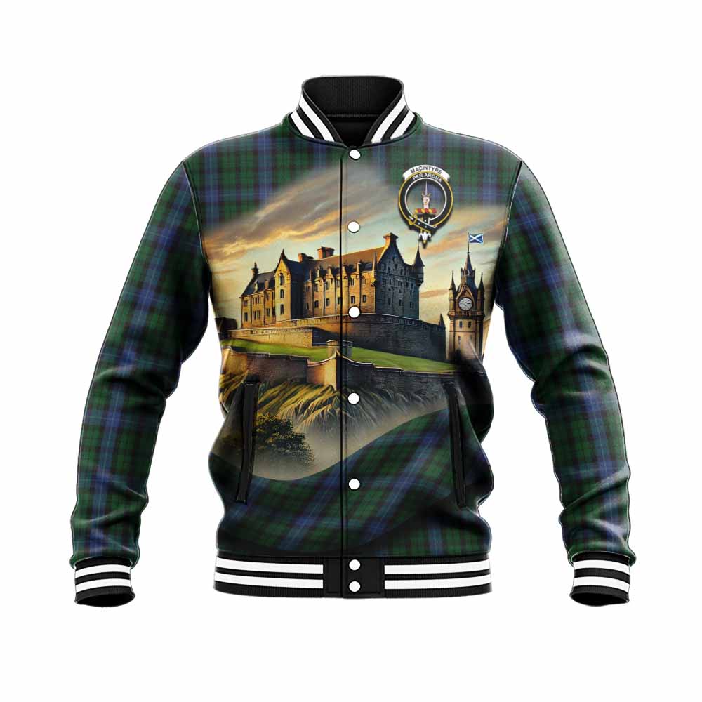 Tartan Vibes Clothing MacIntyre (McIntyre) Tartan Family Crest Baseball Jacket with Scottish Ancient Castle Style