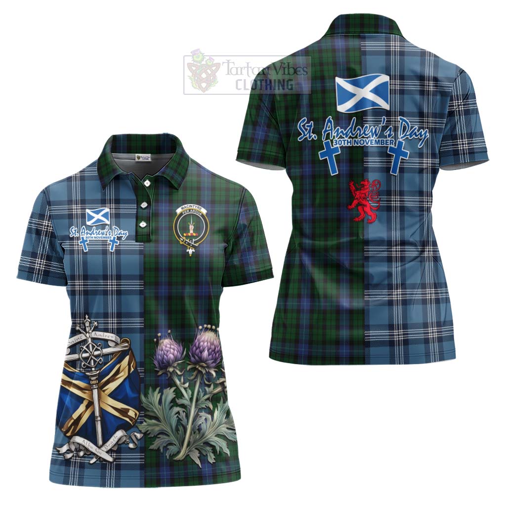 Tartan Vibes Clothing MacIntyre (McIntyre) Tartan Women's Polo Shirt Happy St. Andrew's Day Half Tartan Style