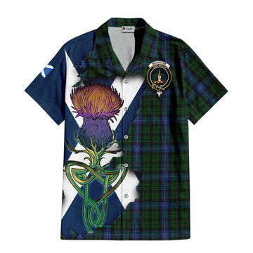 Tartan Vibes Clothing MacIntyre (McIntyre) Tartan Family Crest Short Sleeve Button Shirt Scottish Thistle Celtic Inspired