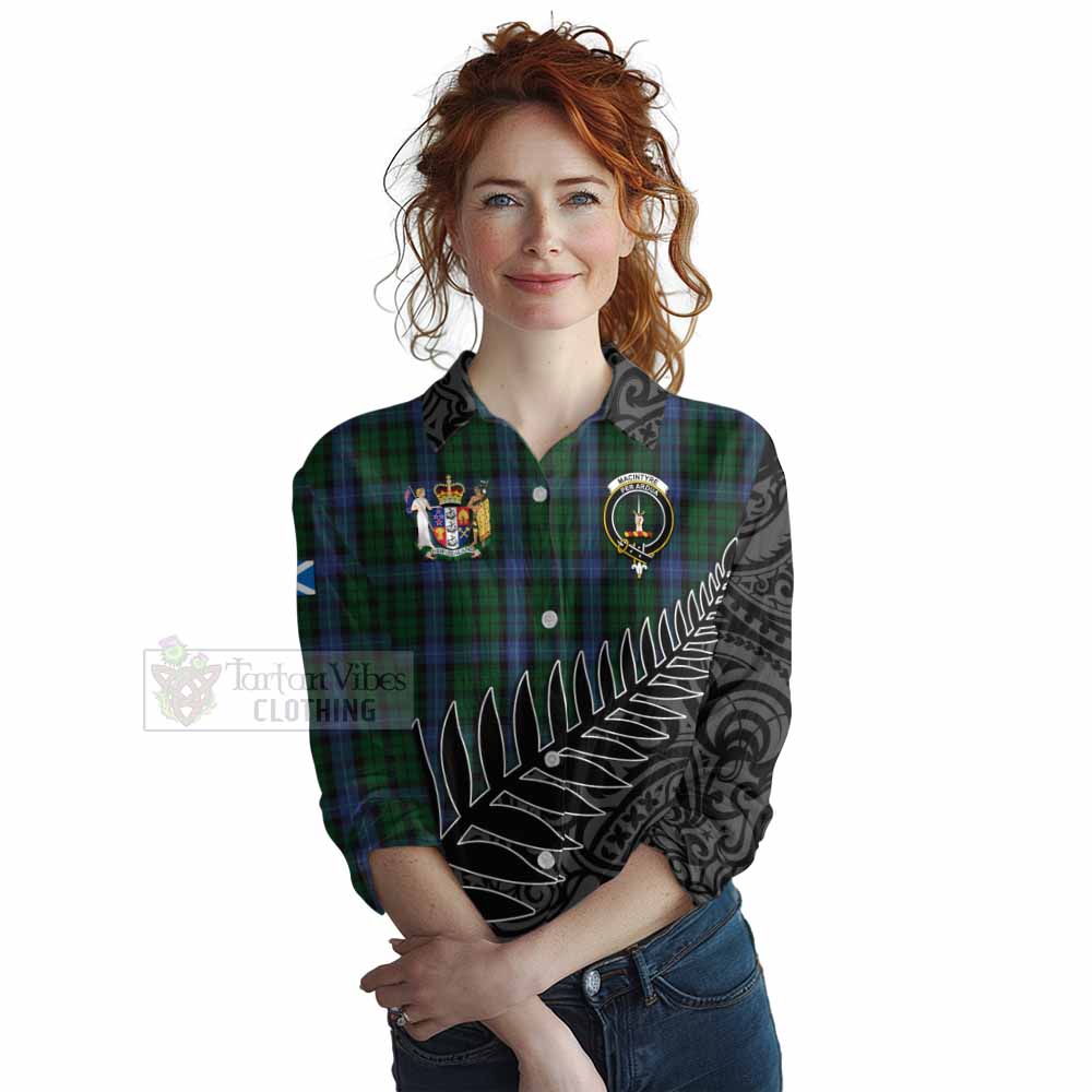Tartan Vibes Clothing MacIntyre (McIntyre) Crest Tartan Women's Casual Shirt with New Zealand Silver Fern Half Style