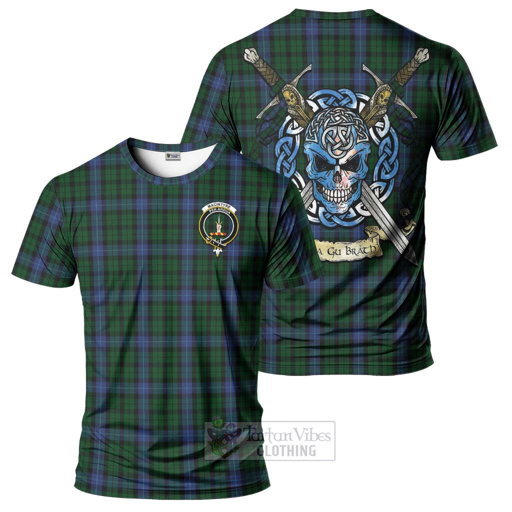 Tartan Vibes Clothing MacIntyre (McIntyre) Tartan T-Shirt with Family Crest Celtic Skull Style