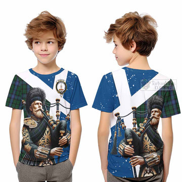MacIntyre (McIntyre) Tartan Kid T-Shirt with Family Crest Scottish Bagpiper Vibes