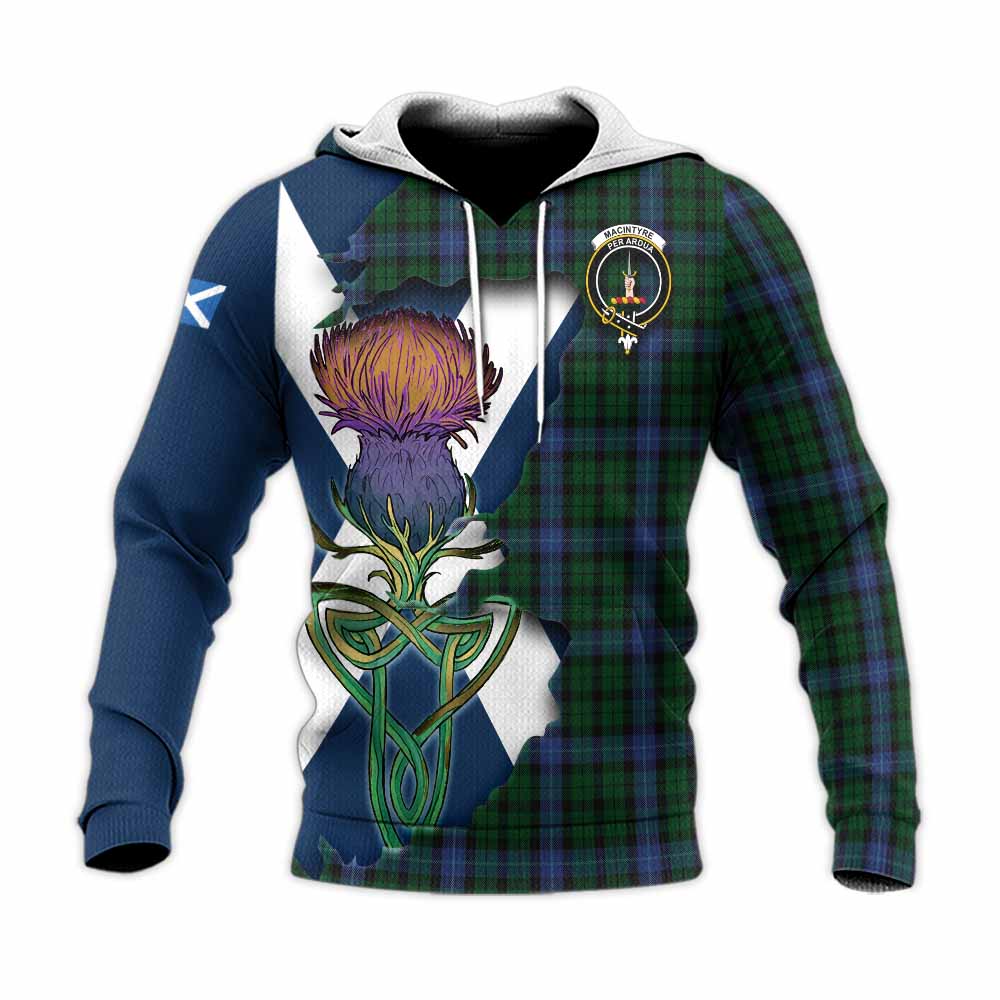 Tartan Vibes Clothing MacIntyre (McIntyre) Tartan Family Crest Knitted Hoodie Scottish Thistle Celtic Inspired