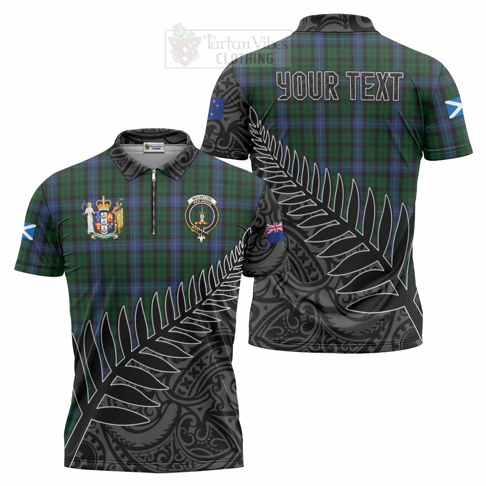 Tartan Vibes Clothing MacIntyre (McIntyre) Crest Tartan Zipper Polo Shirt with New Zealand Silver Fern Half Style