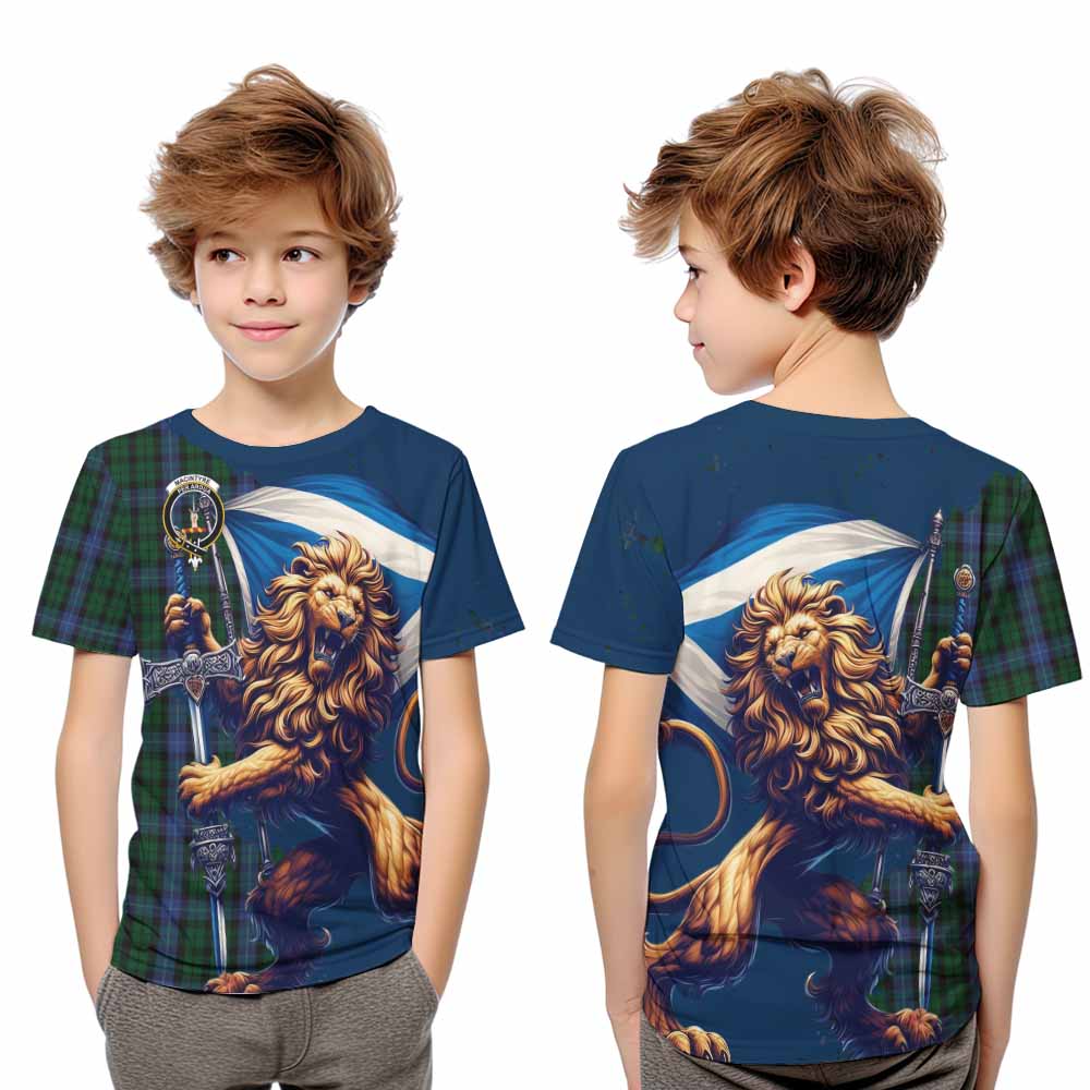 Tartan Vibes Clothing MacIntyre (McIntyre) Tartan Family Crest Kid T-Shirt with Scottish Majestic Lion