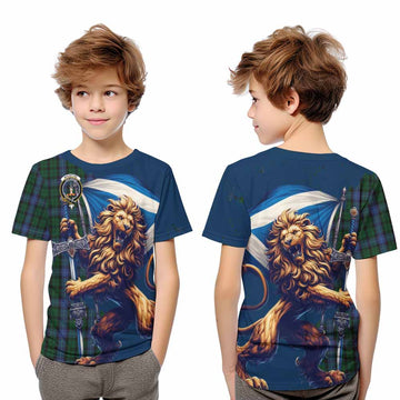 MacIntyre (McIntyre) Tartan Family Crest Kid T-Shirt with Scottish Majestic Lion