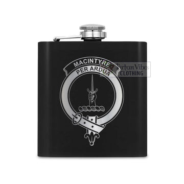 Tartan Vibes Clothing MacIntyre (McIntyre) Crest Hip Flask Set 7oz Black Stainless Steel with A Gift Box