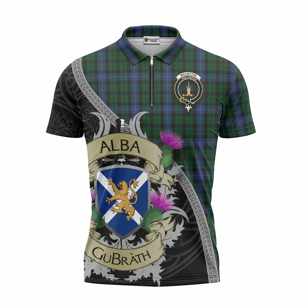 Tartan Vibes Clothing MacIntyre (McIntyre) Tartan Family Crest Zipper Polo Shirt Lion Rampant Royal Thistle Shield Celtic Inspired
