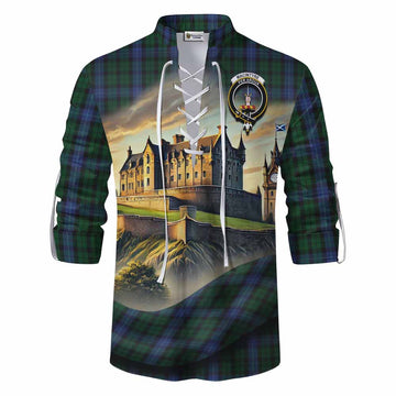Tartan Vibes Clothing MacIntyre (McIntyre) Tartan Family Crest Ghillie Kilt Shirt with Scottish Ancient Castle Style