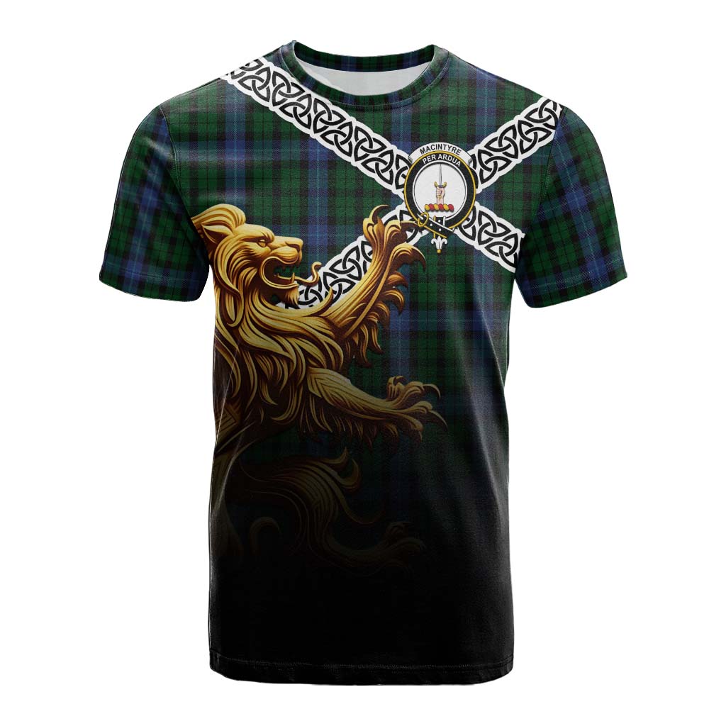 Tartan Vibes Clothing MacIntyre (McIntyre) Crest Tartan Cotton T-shirt with Golden Lion Emblem Celtic Style